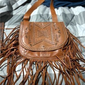 STS Ranchwear Tan Leather Crossbody Bag with Fringe